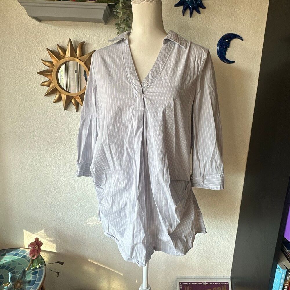 Isabel maternity  size small gray and white striped button down shirt